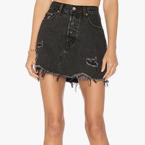 Levi’s Distressed HIGH WAISTED DENIM SKIRT WITH BUTTON FLY Revolve